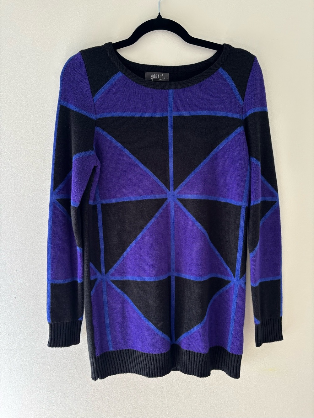 Black & Purple Geometric Wool Blend Sweater